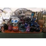 A Tray Containing Twenty One Glass Animal Paperweights