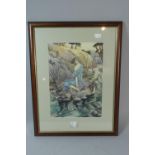 A Framed Pen, Ink and Water Colour, Naiad no.1 by Gwyneth Lindsey, 28.5cm High