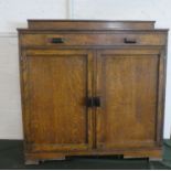 An Edwardian Oak Side Cabinet with Galleried Back and Long Drawer Over Cupboard Base, 91cm Wide
