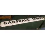 A Large Vintage Wooden Street Sign for Garsdale Street, 107cm Wide