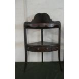 A Georgian Mahogany Corner Gentleman's Washstand with Cut Out Top Shelf and Centre Drawer Flanked by