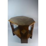 An Edwardian Oak Shaped Rectangular Topped Occasional Table with Stretcher Shelf and Pierced