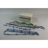 A Collection of Lapis Lazuli, Malachite and Cloisonne Style Necklaces