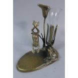 A Novelty Brass and Glass Flower Vase in the Form of a Frog Diving Into Pool, 18cm High