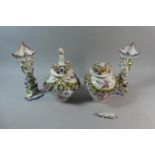 A Pair of Continental Lidded Pots with Cherub Mounts, the Body Decorated with Encrusted Swags and