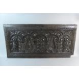 An Early Oak Carved Panel, Probably From Coffer Chest, Mother of Pearl Inlay, 94.5cm Wide