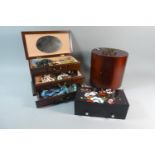 A Lacquered Jewellery Box and a Wooden Example Containing Costume Jewellery Together with an Oval