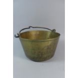 A Brass Jam Kettle with Iron Loop Handle, 28cm Diameter