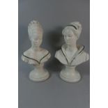 A Pair of Plaster Busts of Maidens Each 38.5cm High, One Glued