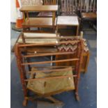 A Collection of Vintage Furniture to Include Piano Stool, Folding Table, Stools, Towel Rails, Box,