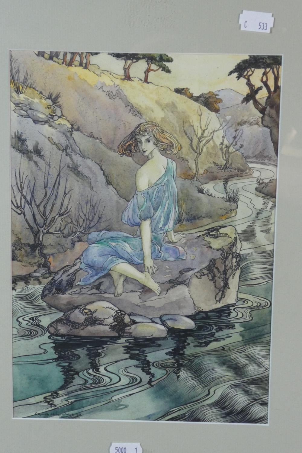 A Framed Pen, Ink and Water Colour, Naiad no.1 by Gwyneth Lindsey, 28.5cm High - Image 2 of 3