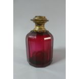 A 19th Century Italian Ruby Glass Scent Bottle with Gilded Pietra Dura Mount and Inner Glass