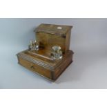 A Late 19th/Early 20th Century Oak Desktop Ink and Stationery Stand Having Base Drawer, Two Glass