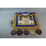 A Collection of Masonic Ephemera to Include Apron, Embroidered Badges, Jewels etc