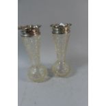 A Pair of Hobnail Cut Glass Vases with Silver Tops, Birmingham 1900, 24cm high