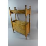 An Edwardian Oak Three Standing Book Trough/Magazine Rack with Turned Supports, 46cm Wide