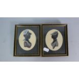 A Pair of Framed Coloured Victorian Portrait Silhouettes of Maidens with Bonnets