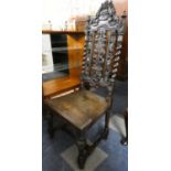 A Late Victorian Gothic Revival Hall Side Chair with Carved Back and Barley Twist Supports