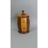 A Cylindrical Mixed Wood Lidded Biscuit Barrel, 26cm High