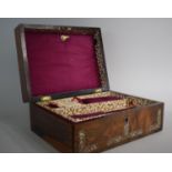 A Late 19th Century Mother of Pearl Inlaid Ladies Work Box with Removable Tray, Some Loss to Veneer,