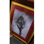 A Framed Print of Entwined Spoon and Fork and a Gilt Framed Mirror