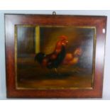 A Framed Oil on Board Depicting Hen and Cockerel, 49.5cm Wide