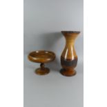 An Edwardian Turned Oak Circular Footed Bowl, 25cm Diameter and a Late 20th Century Turned Wooden