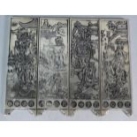 A Collection of Four Rectangular Silver Plated Scroll Weights with Relief Decoration and Seal Mark