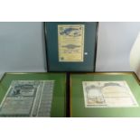 Three Framed Share Certificates, Russian General Oil, French Electricity and South American Shipping