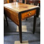 A Late 19th Century Mahogany Drop Leaf Pembroke Table. 87cm Wide with Single Drawer