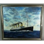 A Framed Oil on Canvas, The Titanic, 59cm Wide