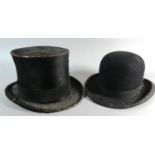 A Silk Top Hat by Lincoln Bennett, Distressed and a Bowler Hat