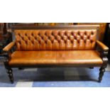 A Late 20th Century Buttoned Leather Upholstered Pub Settle with Mahogany Frame, 170cm