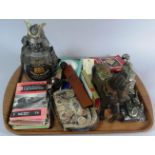 A Tray of Curios to Include 1960's British Rail Locomotive Trainspotters Books, Samurai Armour