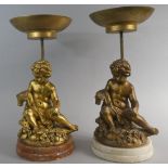 A Pair of Gilt Figural Pot Plant Stands in the Form of Seated Cherubs, 43cm High