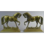 A Pair of 19th Century Brass Door Stops in the Form of Horses, 23cm Wide