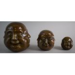 A Graduated Set of Three Bronze Four Faced Buddha, The Largest 11.5cm