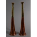 A Pair of Copper and Brass Hunting Horns, 22cm High