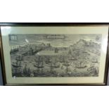 A Framed Print of Engraving of Lisbon Harbour, 59cm Wide