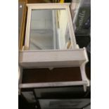 A White Painted Edwardian Wall Hanging Mirror with Glove Box and Towel Rail, 43cm Wide