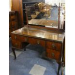 An Edwardian Walnut Dressing Table with Centre Long Drawer Flanked by Two Short Drawers, 121cm Wide