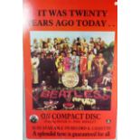 A 20 Year Anniversary Advertising Cardboard Sign for Beatles Sgt. Pepper on Compact Disk, 76cm High