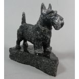 A Metal Study of a Scottie Dog Set on Stone Plinth, 11cm Long