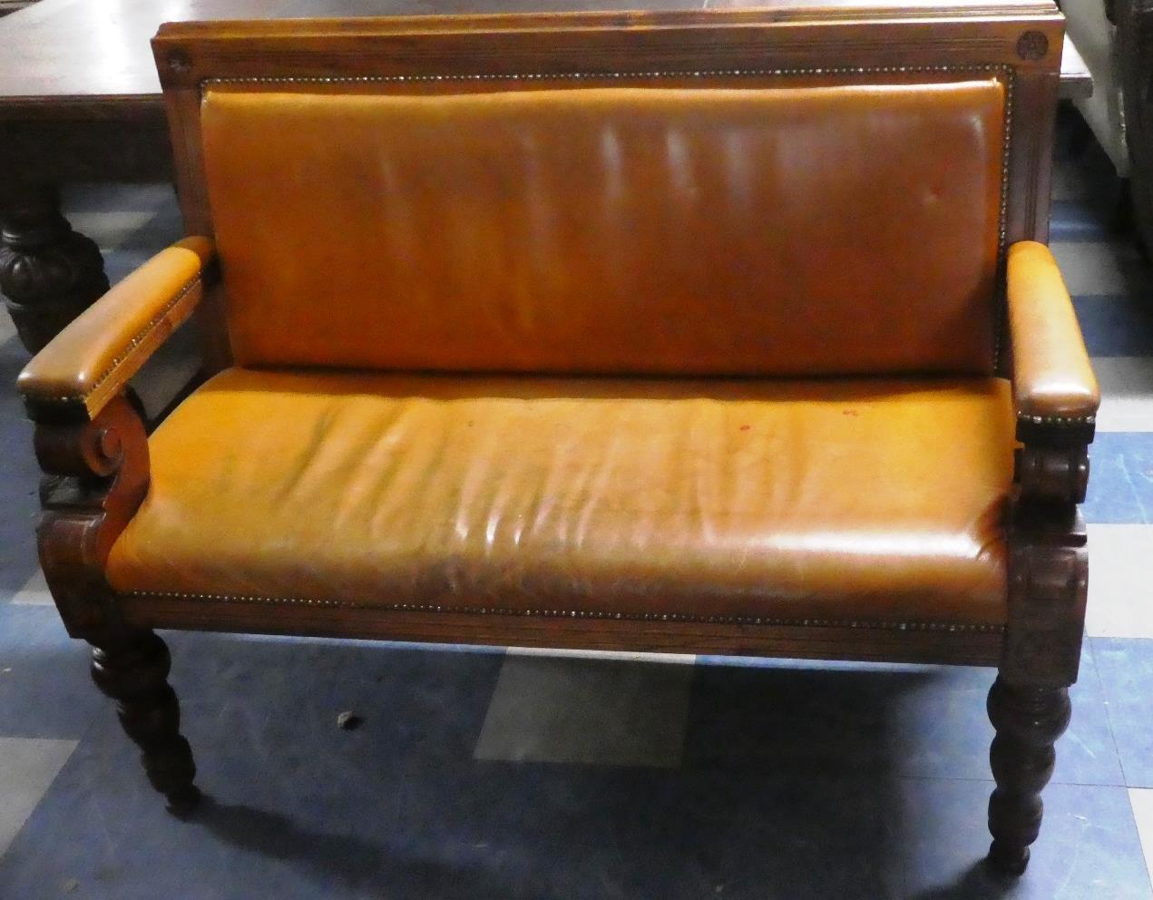 A Modern Leather Upholstered Pub Two Seater Settle, 121cm Wide