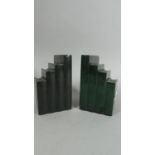 A Pair of Malachite Effect Bookends in the Form of a Row of Books, 13cm High