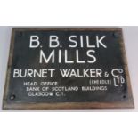 A Vintage Bronze Business Sign for BB Silk Mills, Burnet Walker and Co., Mounting on Wooden Wall