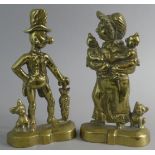 A Pair of Cast Brass Doorstops in the Form of Gent with Walking Stick and Lady Holding Twins, 28.5cm