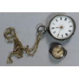 A Ladies Silver Pocket Watch and a Ladies Omega Watch without Strap