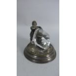 A Novelty Desktop Paperweight in the Form of Dwarf Holding Giant Glass Diamond, Silver Plated