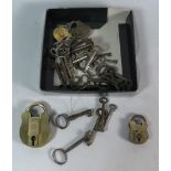 Five Brass Padlocks and Collection of Vintage Keys